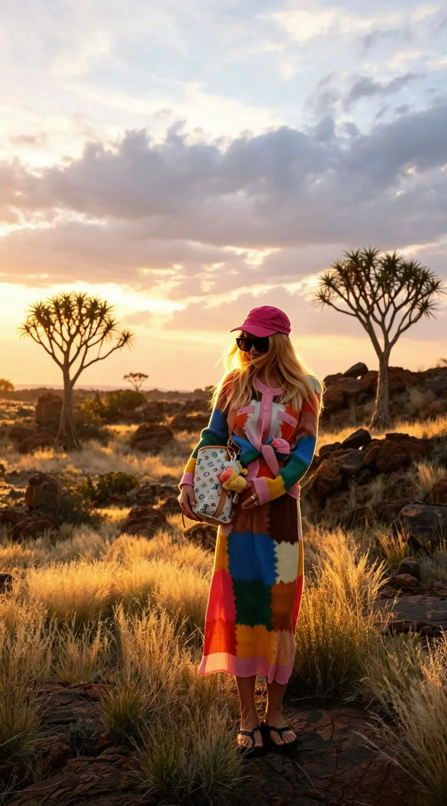 Namibia's quiver tree forest is definitely the most shocking stop on this trip to South Africa and Namibia! At dusk, the whole field is gradually changed by the setting sun into golden red and dark blue. The ancient and huge quiver trees stand between the black basalt like alien creatures, and they are all wallpaper-level wilderness blockbusters. It is especially recommended to wear a long dress with bright colors or contrasting colors, and the atmosphere of light and shadow hitting the body is directly filled.